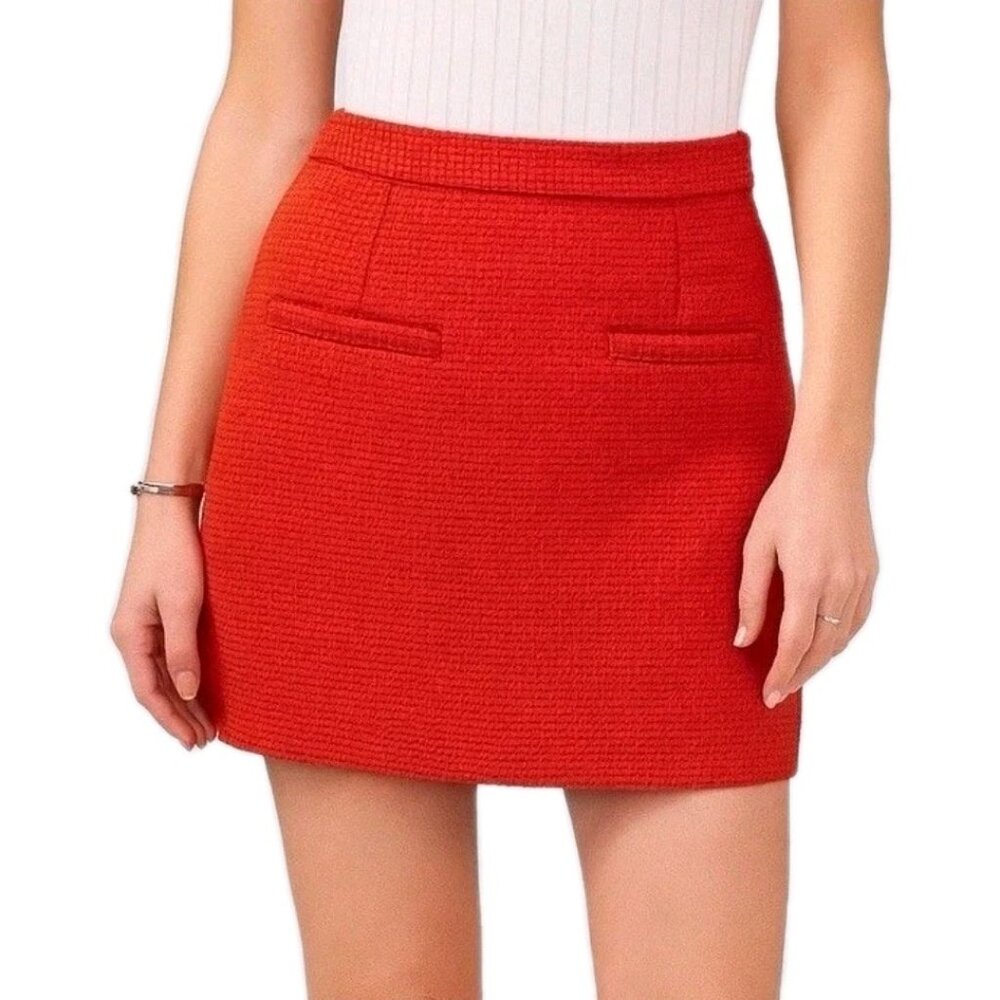 1.State Red Tweed Short Special Occasion Mini Knit Skirt Womens Size 4